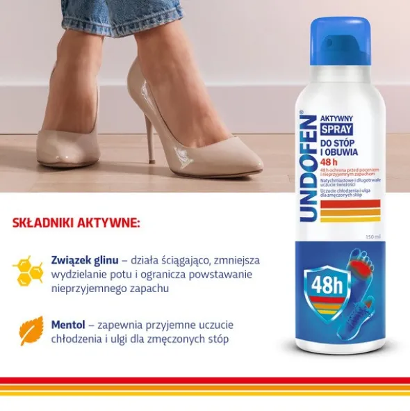 Undofen, aktywny spray do stóp i obuwia 48h, 150 ml