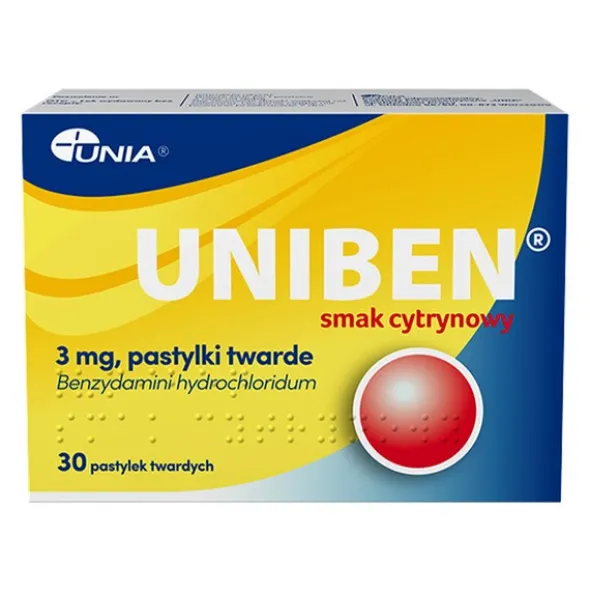 Uniben smak cytrynowy, 3 mg, pastylki twarde, 30 szt.