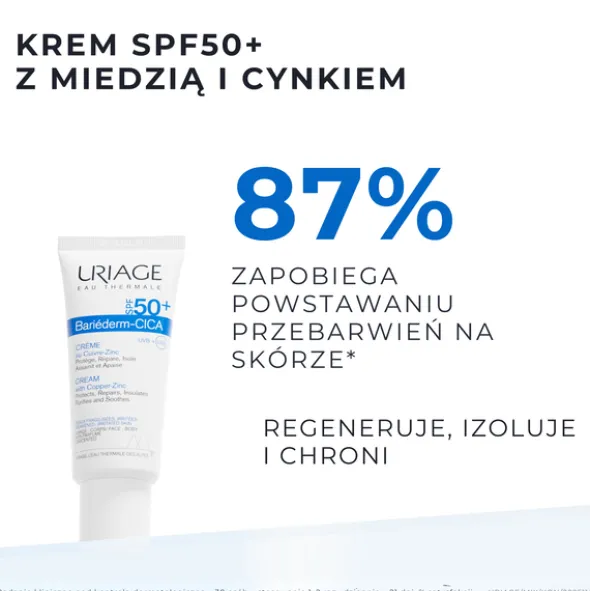 Uriage Bariederm CICA, krem regenerująco-ochronny SPF 50+ z Cu-Zn, 40 ml