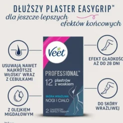 Veet Easy-Gel, plastry do depilacji z woskiem dla skóry wrażliwej, 12 szt.
