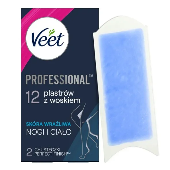 Veet Easy-Gel, plastry do depilacji z woskiem dla skóry wrażliwej, 12 szt.