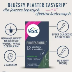 Veet Easy-Gel, plastry do depilacji z woskiem dla skóry suchej, 12 szt.