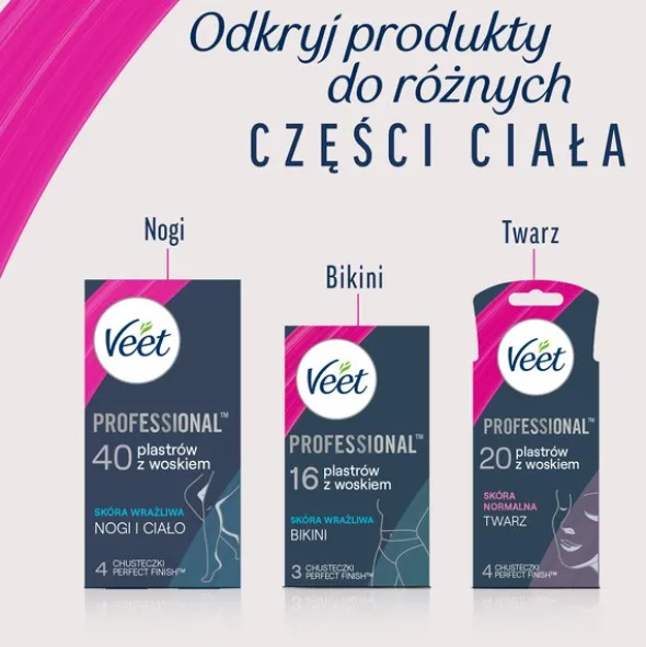 Veet Easy-Gel, plastry do depilacji z woskiem dla skóry suchej, 12 szt.