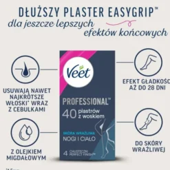 Veet Easy-Gel, plastry do depilacji z woskiem dla skóry wrażliwej, 40 szt.