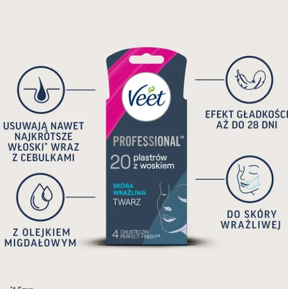 Veet Easy-Gelwax, plastry z woskiem, skóra wrażliwa, 20 szt.
