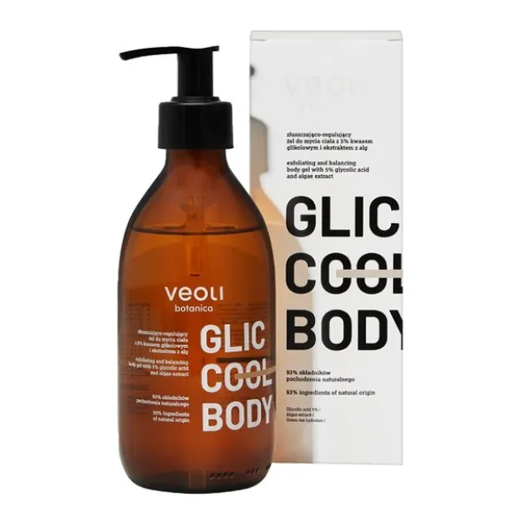 Veoli Botanica Glic Cool Body, żel złuszczająco-regulujący do mycia ciała, 280 ml