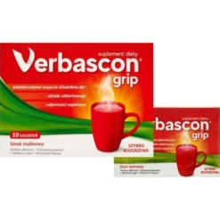 Verbascon Grip, proszek do rozpuszczania, smak malinowy, saszetki, 10 szt.