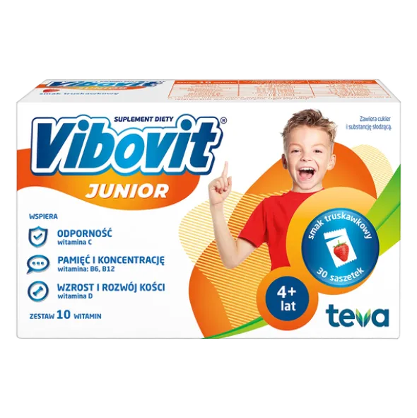Vibovit Junior, proszek w saszetkach o smaku truskawkowym, 2 g, 30 szt.