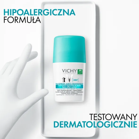 Vichy, antyperspirant w kulce 48h, przeciw śladom na ubraniach, 50 ml