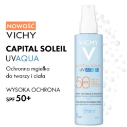 Vichy Capital Soleil UV-Aqua, spray ochronny SPF50 do twarzy i ciała, 200 ml