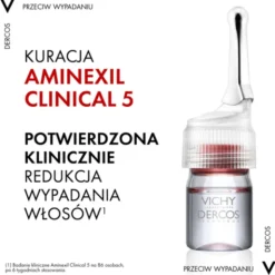 Vichy Dercos Aminexil Clinical 5, kuracja przeciw wypadaniu włosów dla kobiet, 6 ml, 21 ampułek