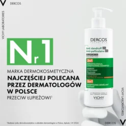 Vichy Dercos DS, szampon przeciwłupieżowy z odżywką 2w1, 390 ml