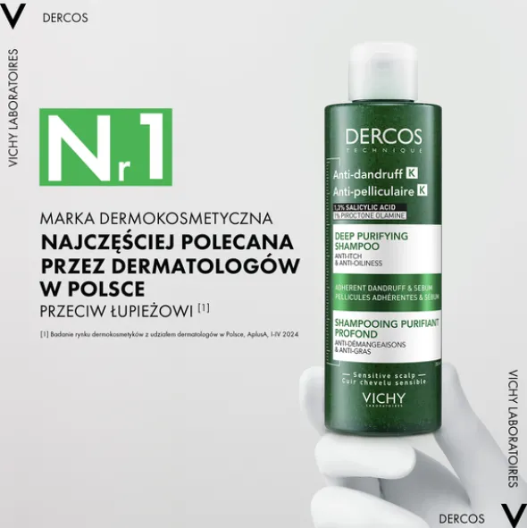 Vichy Dercos K, oczyszczający szampon przeciwłupieżowy, 250 ml