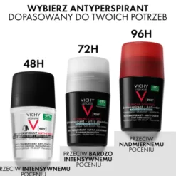 Vichy Homme, antyperspirant w kulce przeciw śladom na ubraniach, 48h, 50 ml