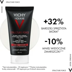 Vichy Homme Structure Force, przeciwzmarszczkowy krem wzmacniający z kwasem hialuronowym, 50 ml