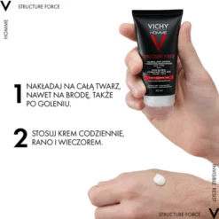 Vichy Homme Structure Force, przeciwzmarszczkowy krem wzmacniający z kwasem hialuronowym, 50 ml