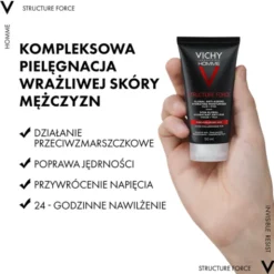 Vichy Homme Structure Force, przeciwzmarszczkowy krem wzmacniający z kwasem hialuronowym, 50 ml