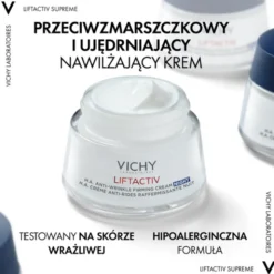 Vichy Liftactiv Supreme, przeciwzmarszczkowy krem ujędrniający z kwasem hialuronowym na noc, 50 ml