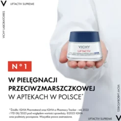 Vichy Liftactiv Supreme, przeciwzmarszczkowy krem ujędrniający z kwasem hialuronowym na noc, 50 ml