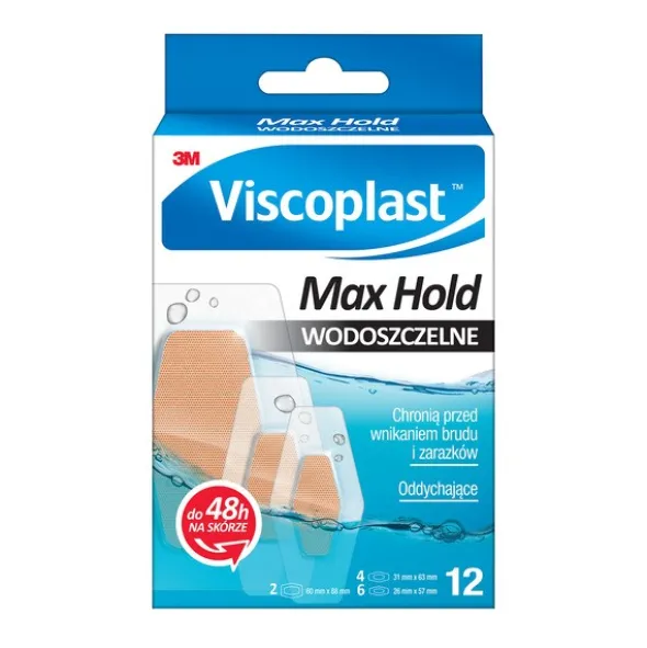 Viscoplast Max Hold, wodoszczelne plastry, miks rozmiarów, 12 szt.