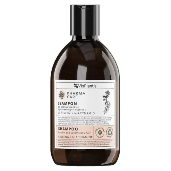 Vis Plantis Pharma Care, szampon do włosów cienkich, żeńszeń i niacynamid, 500 ml