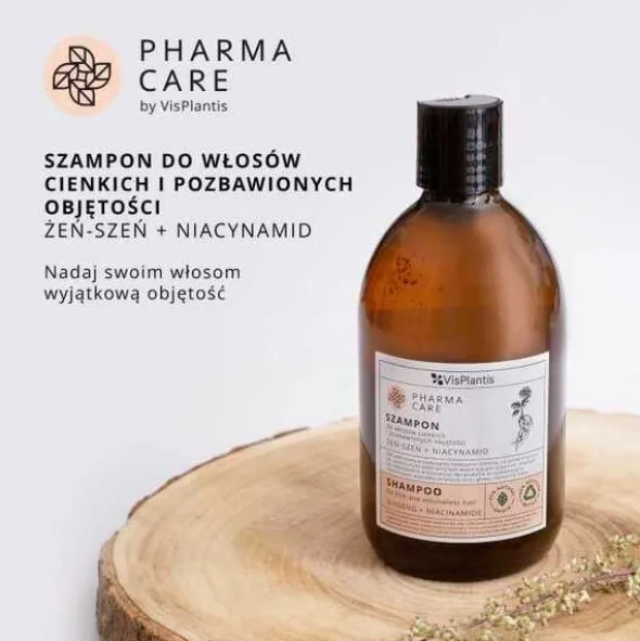 Vis Plantis Pharma Care, szampon do włosów cienkich, żeńszeń i niacynamid, 500 ml