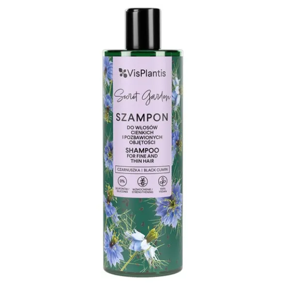 Vis Plantis, szampon do włosów cienkich i pozbawionych objętości, czarnuszka, bawełna, len, 400ml