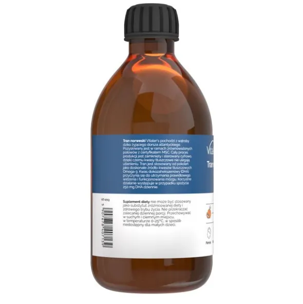 Vitaler's Tran norweski, pomarańczowy, płyn, 250 ml