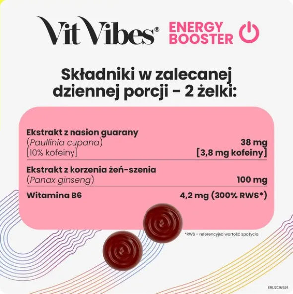 Vit Vibes Energy Booster, żelki, smak truskawkowy, 60 szt.