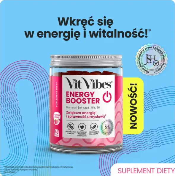 Vit Vibes Energy Booster, żelki, smak truskawkowy, 60 szt.