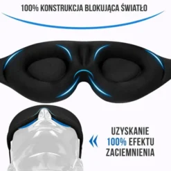 Waya 3D Premium, opaska na oczy do spania, czarna, 1 szt.