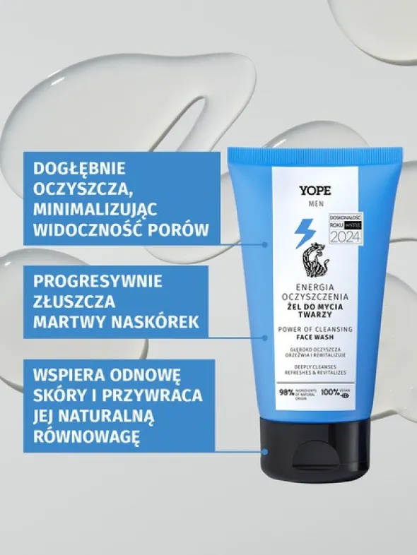Yope Men Wood, żel do mycia twarzy dla mężczyzn, Energia oczyszczenia, 150 ml