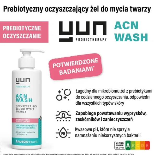 Yun ACN Wash, prebiotyczny żel oczyszczający do mycia twarzy, 150 ml