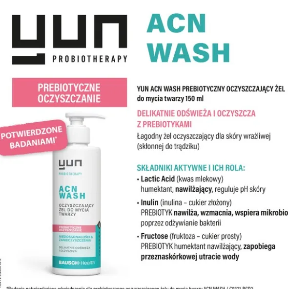 Yun ACN Wash, prebiotyczny żel oczyszczający do mycia twarzy, 150 ml