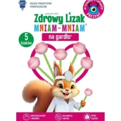 Zdrowy Lizak Mniam-Mniam na gardło, smak malina, 5 szt.