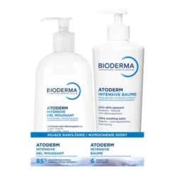 Zestaw Bioderma Atoderm, Intensive baume, balsam ultra-kojący, 500 ml + Intensive Gel Moussant, żel oczyszczający i natłuszczający, 500 ml