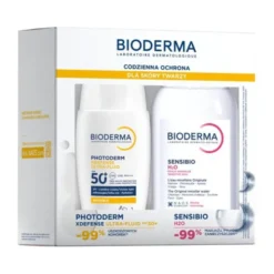 Zestaw Bioderma, Photoderm XDefense Ultra-Fluid, ochronny ultralekki fluid SPF 50+, bezbarwny, 40 ml + Sensibio H2O, woda micelarna do skóry wrażliwej, 250 ml
