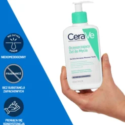 Zestaw CeraVe, oczyszczający żel do mycia z ceramidami dla skóry normalnej i tłustej, 473 ml + nawilżający krem do twarzy z ceramidami, 52 ml