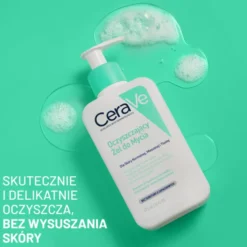 Zestaw CeraVe, oczyszczający żel do mycia z ceramidami dla skóry normalnej i tłustej, 473 ml + nawilżający krem do twarzy z ceramidami, 52 ml