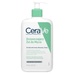 Zestaw CeraVe, oczyszczający żel do mycia z ceramidami dla skóry normalnej i tłustej, 473 ml + nawilżający krem do twarzy z ceramidami, 52 ml