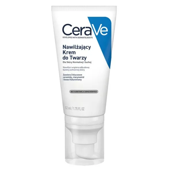 Zestaw CeraVe, oczyszczający żel do mycia z ceramidami dla skóry normalnej i tłustej, 473 ml + nawilżający krem do twarzy z ceramidami, 52 ml