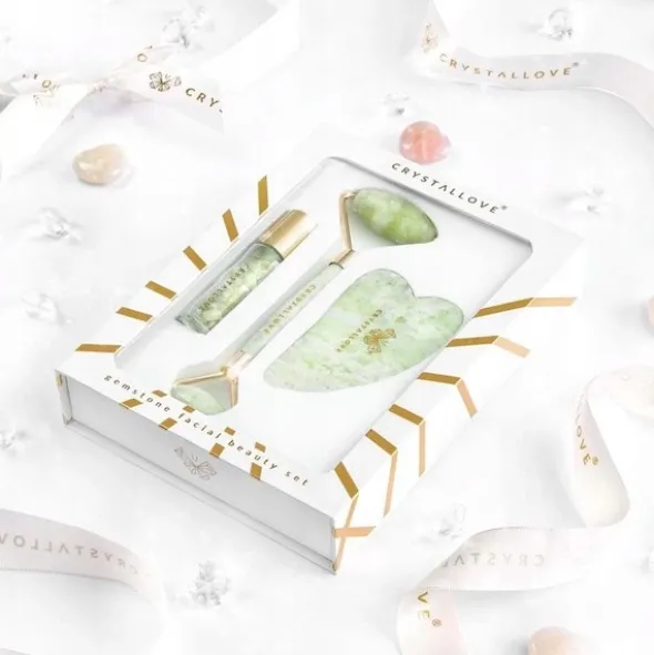 Zestaw Crystallove Jade, roller do twarzy + płytka gua sha + buteleczka roll-on, 1 szt.