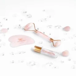 Zestaw Crystallove Rose Quartz, roller do twarzy + płytka gua sha + buteleczka roll-on, 1 szt.