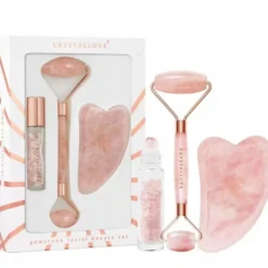 Zestaw Crystallove Rose Quartz, roller do twarzy + płytka gua sha + buteleczka roll-on, 1 szt.