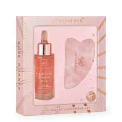 Zestaw Crystallove, serum do twarzy z kwarcem różowym, 30 ml + płytka do masażu gua sha, 1 szt.