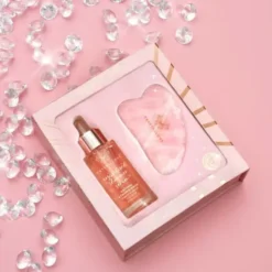 Zestaw Crystallove, serum do twarzy z kwarcem różowym, 30 ml + płytka do masażu gua sha, 1 szt.