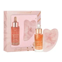Zestaw Crystallove, serum do twarzy z kwarcem różowym, 30 ml + płytka do masażu gua sha, 1 szt.