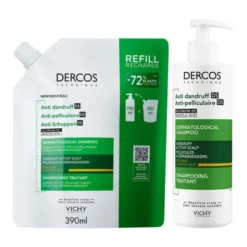 Zestaw Dercos DS, szampon przeciwłupieżowy, włosy suche, 390 ml + opakowanie uzupełniające, 390 ml