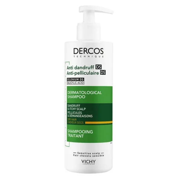 Zestaw Dercos DS, szampon przeciwłupieżowy, włosy suche, 390 ml + opakowanie uzupełniające, 390 ml