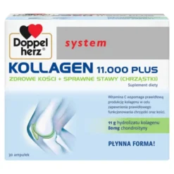 Zestaw DOZ Product Witamina C 1000 + bioflawonoidy, kapsułki, 60 szt. + Doppelherz system Kollagen 11.000 PLUS, płyn, ampułki, 30 szt. x 25 ml
